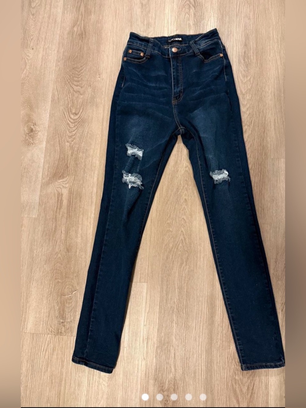 Fashion Nova Dark Blue Distressed High-Rise Skinny Jeans size 9 see size guide